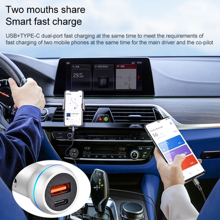 ACC-581 PD 20W + QC3.0 Type-C / USB-C + USB Fast Charging Car Charger (Silver) - Car Charger by PMC TechLife | Online Shopping South Africa | PMC TechLife