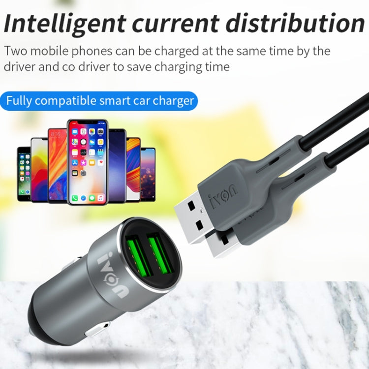 IVON CC38 2.4A Dual USB Car Charger + 1m USB to 8 Pin Fast Charge Data Cable Set - Car Charger by IVON | Online Shopping South Africa | PMC Jewellery