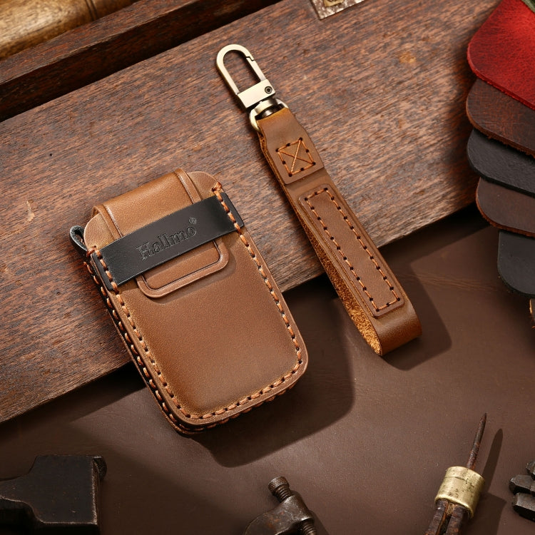 Hallmo Car Cowhide Leather Key Protective Cover Key Case for Land Rover Discovery 5 B Style(Brown) - Car Key Cases by Hallmo | Online Shopping South Africa | PMC TechLife | Buy Now Pay Later Mobicred