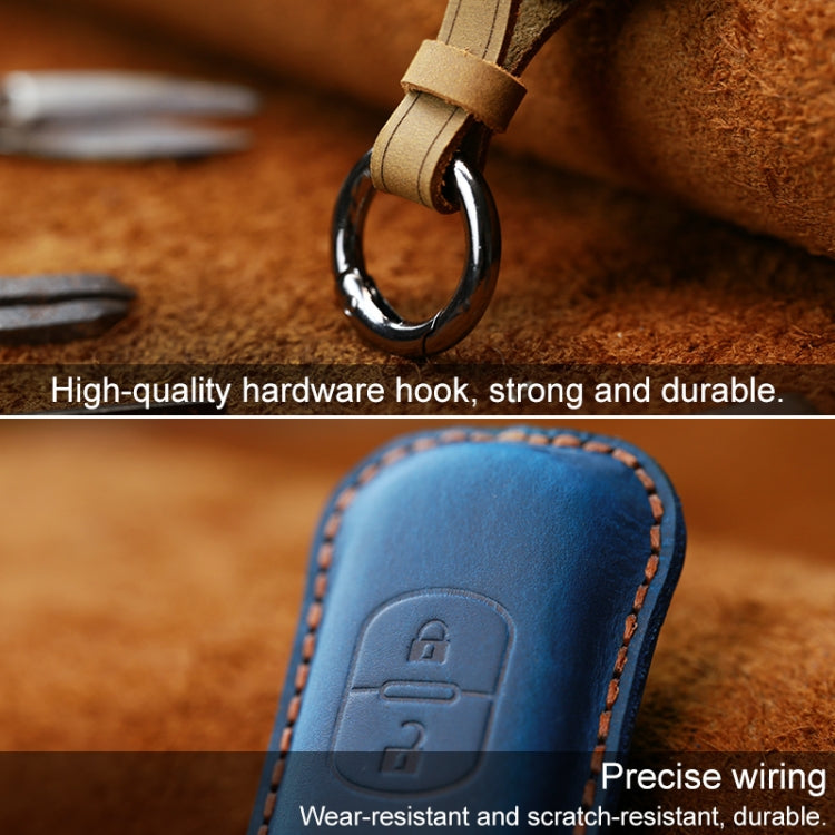 For Mazda Old Style Hallmo Car Cowhide Leather Key Protective Cover Key Case, Two Keys Version(Blue) - free shipping - PMC TechLife - Order now!