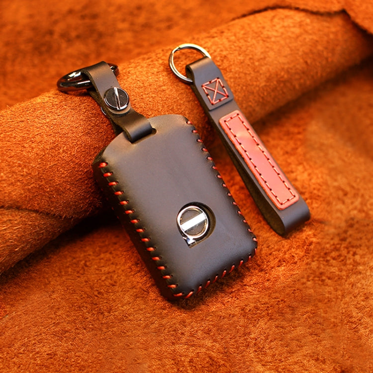 For Volvo Single Slit Style Car Cowhide Leather Key Protective Cover Key Case (Black) - Car Key Cases by PMC TechLife | Online Shopping South Africa | PMC TechLife