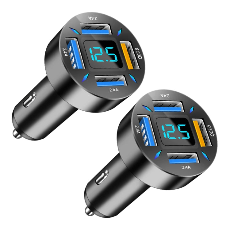 2pcs 4 in 1 USB QC3.0 Digital Display Car Fast Charger - Car Charger by PMC TechLife | Online Shopping South Africa | PMC TechLife