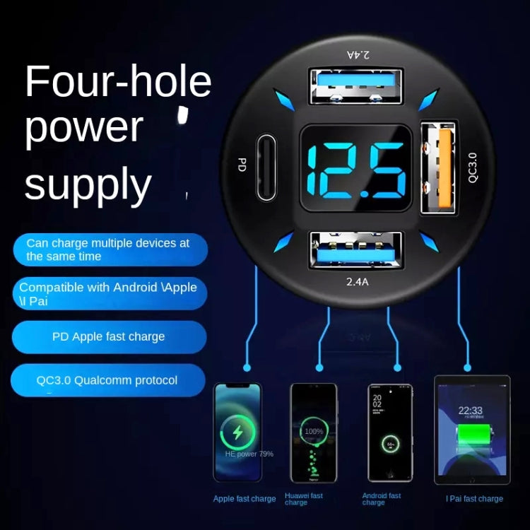 2pcs 4 in 1 USB QC3.0 Digital Display Car Fast Charger - Car Charger by PMC TechLife | Online Shopping South Africa | PMC TechLife