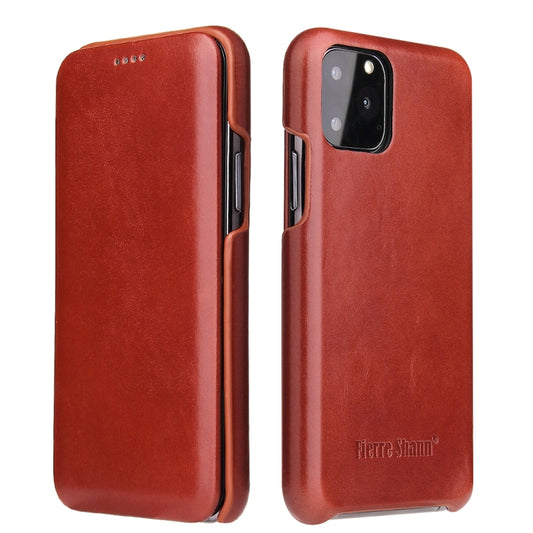 For iPhone 11 Fierre Shann Business Magnetic Horizontal Flip Genuine Leather Case (Brown) - iPhone 11 Cases by FIERRE SHANN | Online Shopping South Africa | PMC Jewellery | Buy Now Pay Later Mobicred