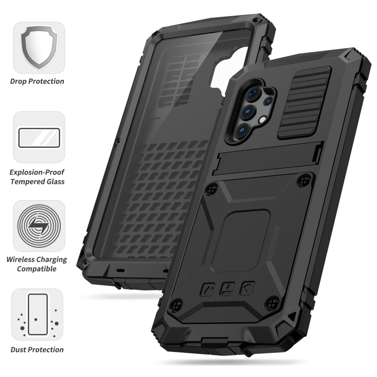 For Samsung Galaxy A32 4G R-JUST Waterproof Shockproof Dustproof Metal + Silicone Protective Case with Holder(Black) - Galaxy Phone Cases by R-JUST | Online Shopping South Africa | PMC Jewellery