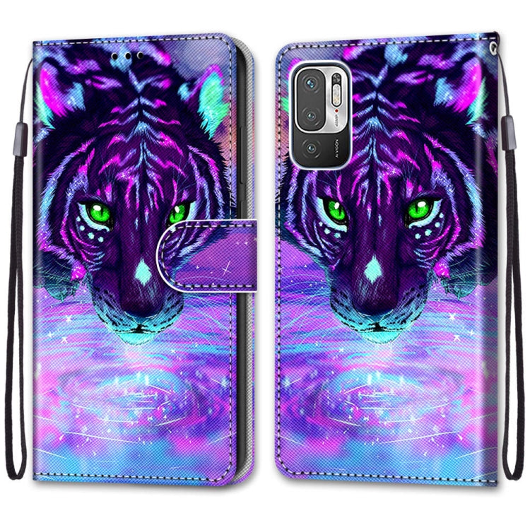 For Xiaomi Redmi Note 10 5G Coloured Drawing Cross Texture Horizontal Flip PU Leather Case with Holder & Card Slots & Wallet & Lanyard(Tiger Drinking Water) - Xiaomi Cases by PMC Jewellery | Online Shopping South Africa | PMC Jewellery