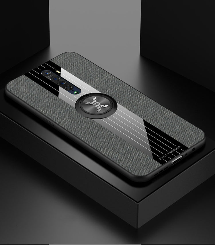 For OPPO Reno 2 XINLI Stitching Cloth Textue Shockproof TPU Protective Case with Ring Holder(Grey) - OPPO Cases by XINLI | Online Shopping South Africa | PMC TechLife | Buy Now Pay Later Mobicred