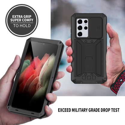 For Samsung Galaxy S21 Ultra 5G R-JUST Sliding Lens Cover Shockproof Dustproof Waterproof Metal + Silicone Case with Invisible Holder(Black) - Galaxy S21 Ultra 5G Cases by R-JUST | Online Shopping South Africa | PMC Jewellery