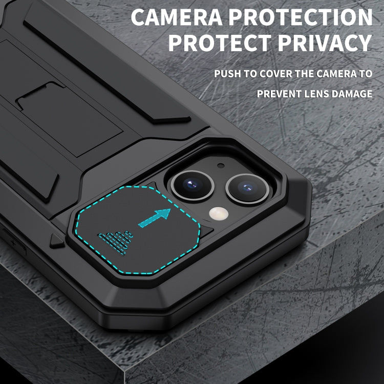 For iPhone 13 R-JUST Sliding Camera Shockproof Life Waterproof Dust-proof Metal + Silicone Protective Case with Holder(Black) - iPhone 13 Cases by R-JUST | Online Shopping South Africa | PMC TechLife | Buy Now Pay Later Mobicred