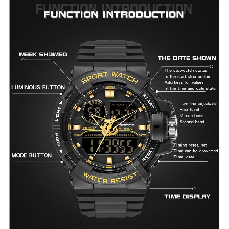 SANDA 6025 Dual Time Digital Display Luminous Calendar Waterproof Multifunctional Men Sports Quartz Watch(Black Blue) - Sport Watches by SANDA | Online Shopping South Africa | PMC Jewellery | Buy Now Pay Later Mobicred