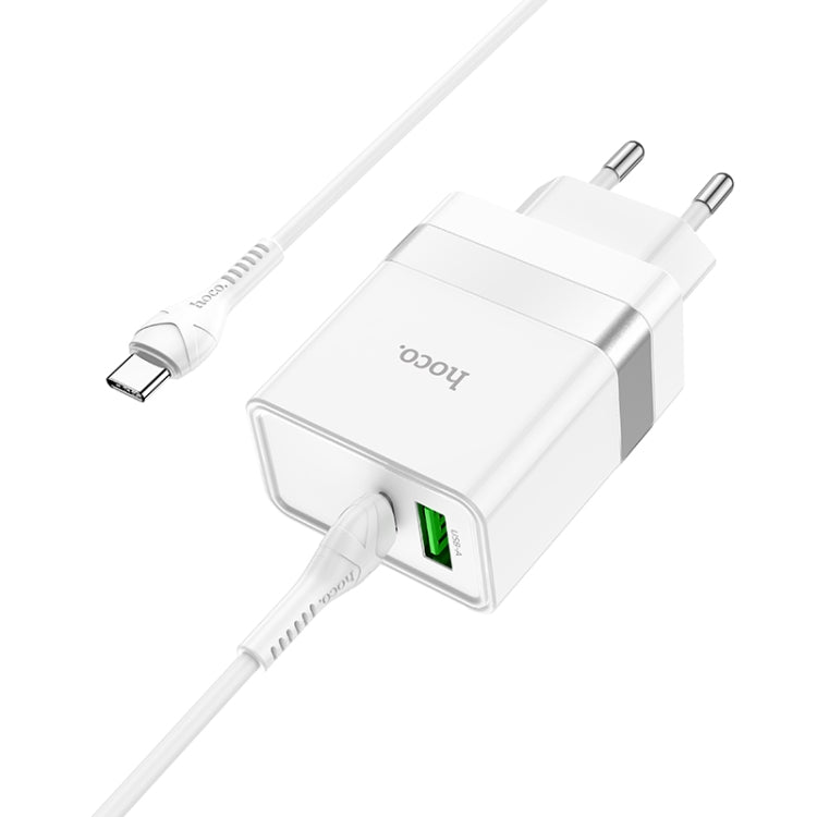 hoco N21 PD 30W Type-C / USB-C + QC 3.0 USB Mini Fast Charger with Type-C / USB-C to Type-C / USB-C Data Cable , EU Plug(White) - USB Charger by hoco | Online Shopping South Africa | PMC Jewellery