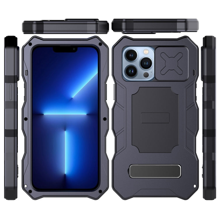 For iPhone 12 / 12 Pro Camshield Shockproof Life Waterproof Dustproof Metal Case with Holder(Black) - free shipping - PMC TechLife - Order now!