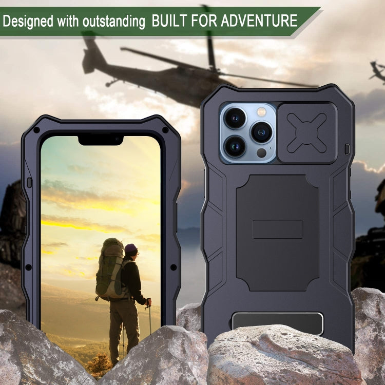 For iPhone 12 / 12 Pro Camshield Shockproof Life Waterproof Dustproof Metal Case with Holder(Black) - free shipping - PMC TechLife - Order now!