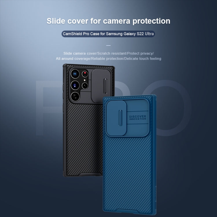 For Samsung Galaxy S22 Ultra 5G NILLKIN Black Mirror Pro Series Camshield Phone Case(Blue) - Galaxy S22 Ultra 5G Cases by NILLKIN | Online Shopping South Africa | PMC Jewellery