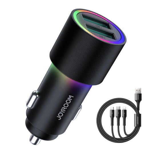 JOYROOM JR-CL10 4.8A Dual USB Car Charger with 3 In 1 Charging Cable(Black) - Car Charger by JOYROOM | Online Shopping South Africa | PMC Jewellery