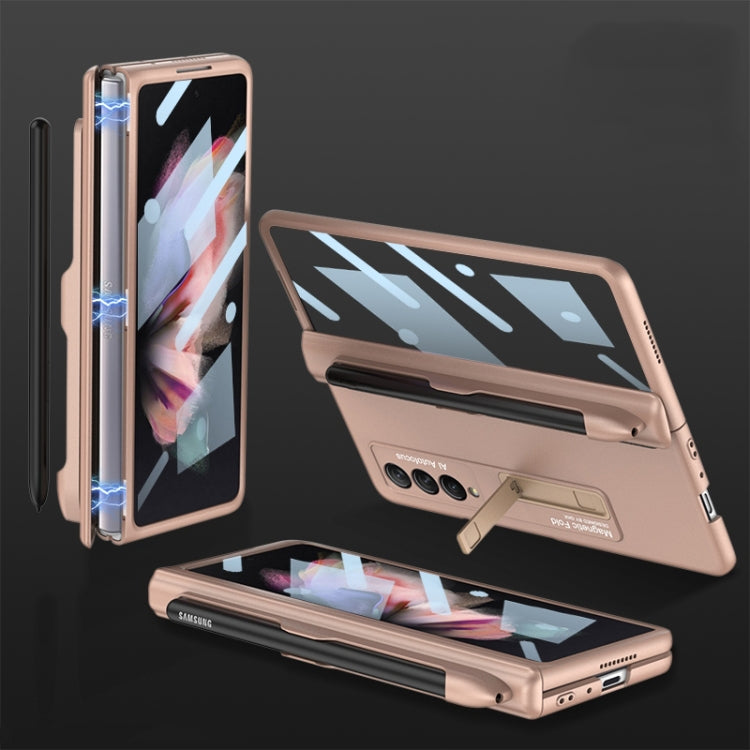 For Samsung Galaxy Z Fold3 5G GKK Integrated Magnetic Full Coverage Phone Flip Case with Pen Slot(Mist Gold) - Galaxy Phone Cases by GKK | Online Shopping South Africa | PMC Jewellery