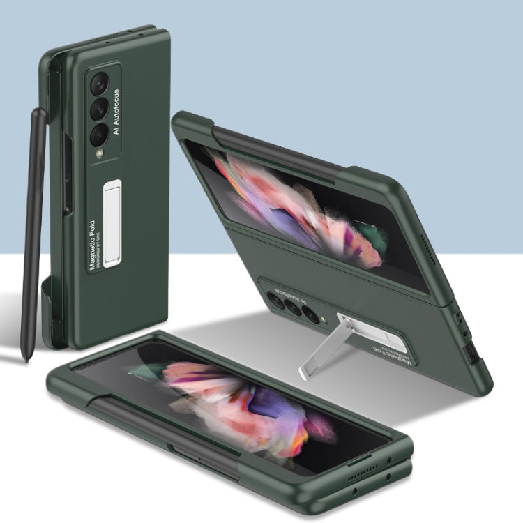For Samsung Galaxy Z Fold3 5G GKK Ultra-thin PC Phone Flip Case with Holder & Side Pen Slot(Dark Night Green) - Galaxy Phone Cases by GKK | Online Shopping South Africa | PMC Jewellery