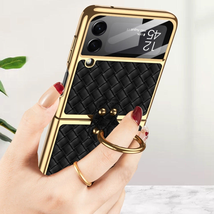 For Samsung Galaxy Z Flip3 5G GKK Integrated Plating Weave Texture Phone Case with Ring Holder(Champagne) - Galaxy Phone Cases by GKK | Online Shopping South Africa | PMC Jewellery