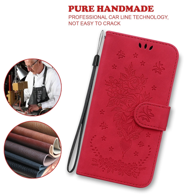 For Tecno Pova 2 Butterfly Rose Embossed Leather Phone Case(Red) - Tecno Cases by PMC TechLife | Online Shopping South Africa | PMC TechLife | Buy Now Pay Later Mobicred