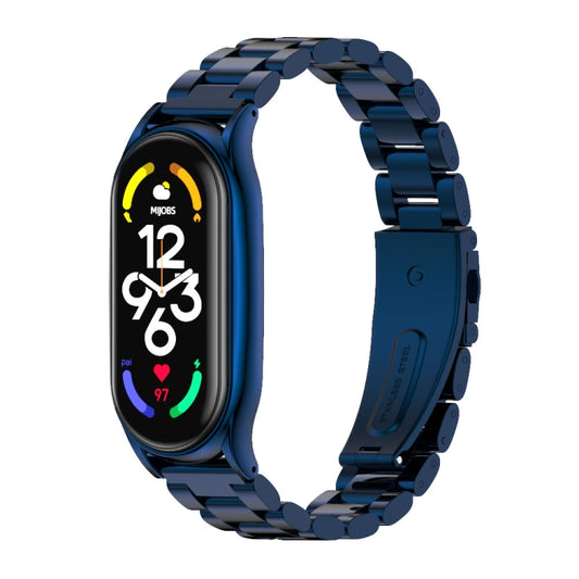 For Xiaomi Mi Band 7 / 7 NFC MIJOBS Three-Bead Metal Plus Stainless Steel Watch Band(Blue) - Watch Bands by MIJOBS | Online Shopping South Africa | PMC Jewellery | Buy Now Pay Later Mobicred