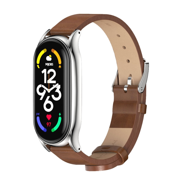For Xiaomi Mi Band 7 / 7 NFC MIJOBS Plus Metal Case Microfiber Leather Watch Band(Brown Silver) - free shipping - PMC TechLife - Order now!