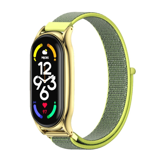 For Xiaomi Mi Band 7 / 7 NFC MIJOBS Plus Stainless Steel Case Nylon Watch Band(Yellow) - Watch Bands by MIJOBS | Online Shopping South Africa | PMC Jewellery | Buy Now Pay Later Mobicred