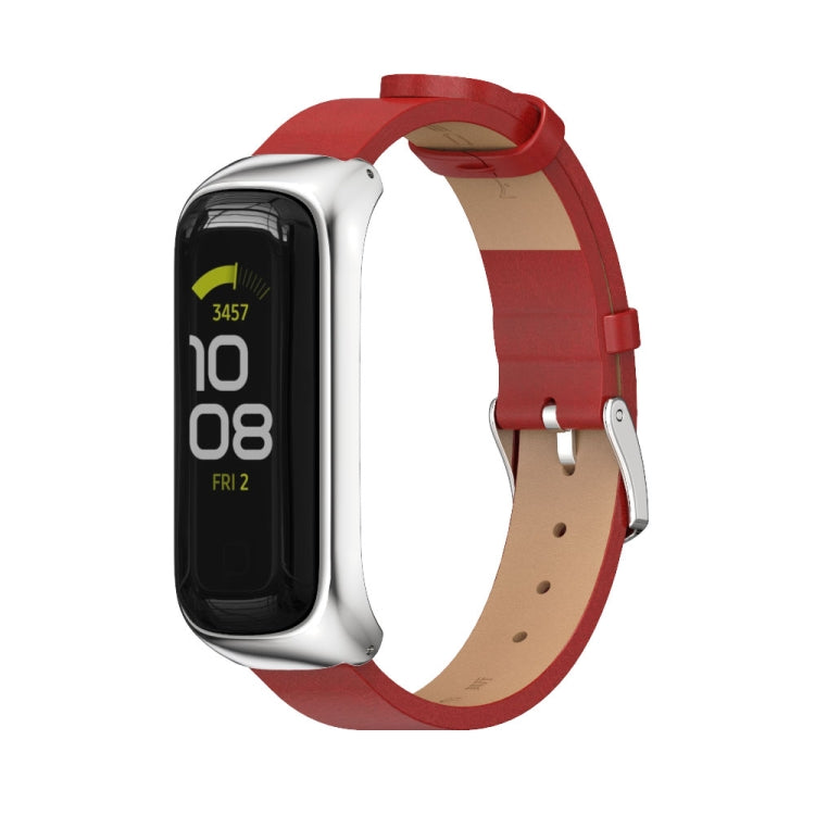 For Samsung Galaxy Fit 2 MIJOBS Metal Case Microfiber Leather Watch Band(Red Silver) - Watch Bands by MIJOBS | Online Shopping South Africa | PMC TechLife | Buy Now Pay Later Mobicred