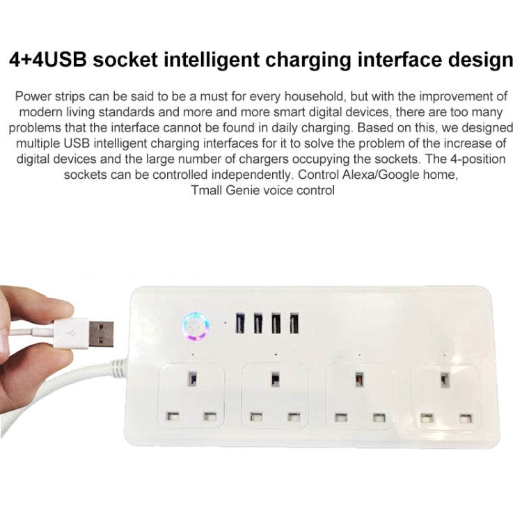 WIFI  13A SM-SO301-K 4 Holes + 4 USB Multi-purpose Smart Power Strip, UK Plug - Smart Socket by PMC Jewellery | Online Shopping South Africa | PMC Jewellery