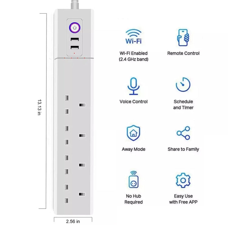 WiFi 16A SM-SO306-K 4 Holes + 2 USB Multi-purpose Smart Power Strip, UK Plug - Smart Socket by PMC Jewellery | Online Shopping South Africa | PMC Jewellery