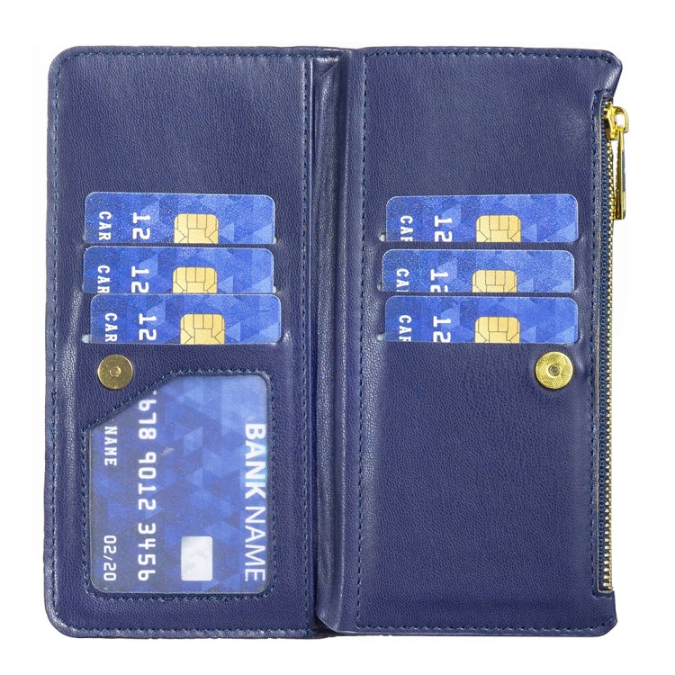 For iPhone 11 Diamond Lattice Zipper Wallet Leather Flip Phone Case (Blue) - iPhone 11 Cases by PMC Jewellery | Online Shopping South Africa | PMC Jewellery