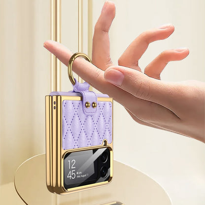 For Samsung Galaxy Z Flip4 GKK Integrated Plating + Leather Phone Case with Ring(Purple) - Galaxy Z Flip4 5G Cases by GKK | Online Shopping South Africa | PMC Jewellery