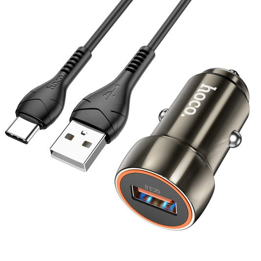 hoco Z46 Blue Shield Single Port QC3.0 Car Charger Set with Type-C Cable(Metal Grey) - Car Charger by hoco | Online Shopping South Africa | PMC Jewellery