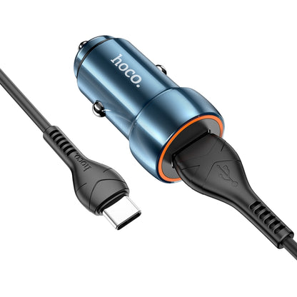 hoco Z46 Blue Shield Single Port QC3.0 Car Charger Set with Type-C Cable(Sapphire Blue) - Car Charger by hoco | Online Shopping South Africa | PMC Jewellery