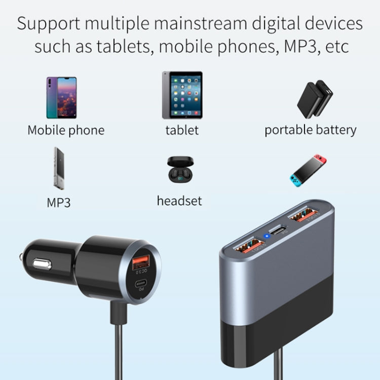 SC03 76W Output PD / QC3.0 Fast Charge Extended Car Charger - Car Charger by PMC TechLife | Online Shopping South Africa | PMC TechLife