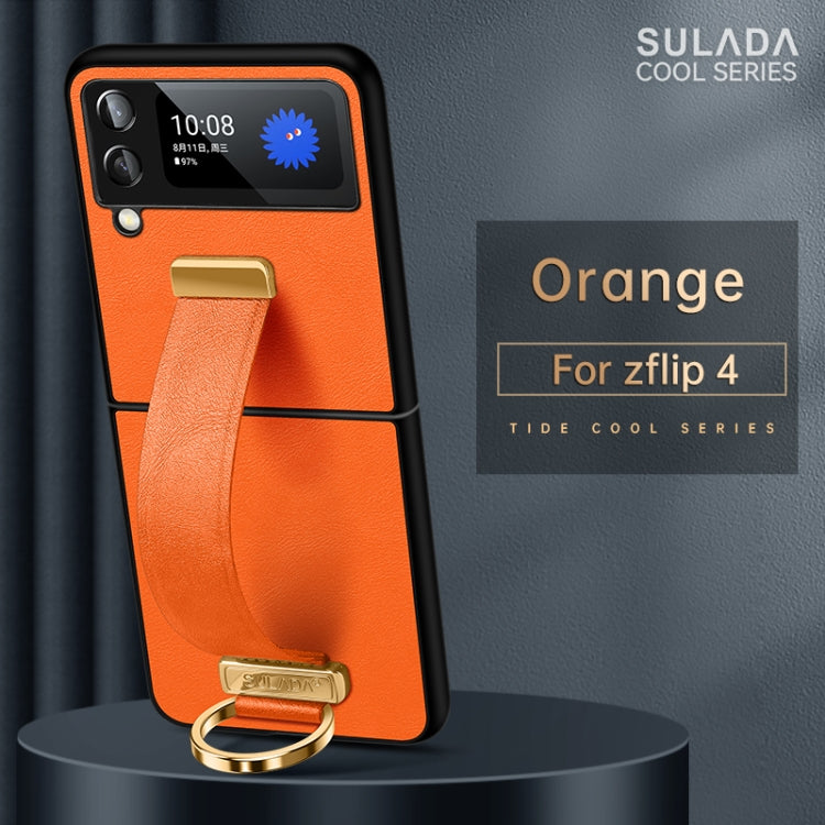 For Samsung Galaxy Z Flip4 SULADA Cool Series PC + Leather Texture Skin Feel Shockproof Phone Case(Orange) - Galaxy Z Flip4 5G Cases by SULADA | Online Shopping South Africa | PMC Jewellery