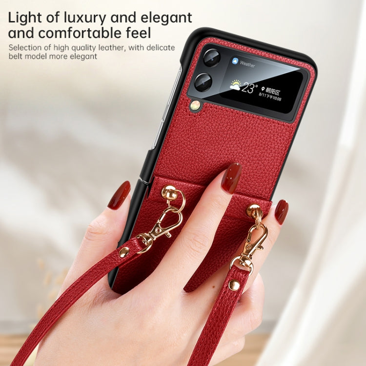 For Samsung Galaxy Z Flip4 SULADA Litchi Texture Leather + TPU Phone Case with Strap(Red) - Galaxy Z Flip4 5G Cases by SULADA | Online Shopping South Africa | PMC Jewellery