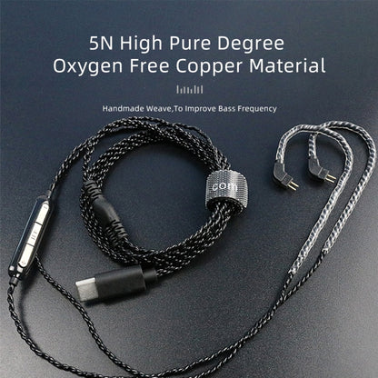 CVJ V6.TC 1.25m Type-C Digital Decoding Oxygen-free Copper Earphone Cable, Style:0.75mm(Black) - Cable & Splitter by CVJ | Online Shopping South Africa | PMC Jewellery