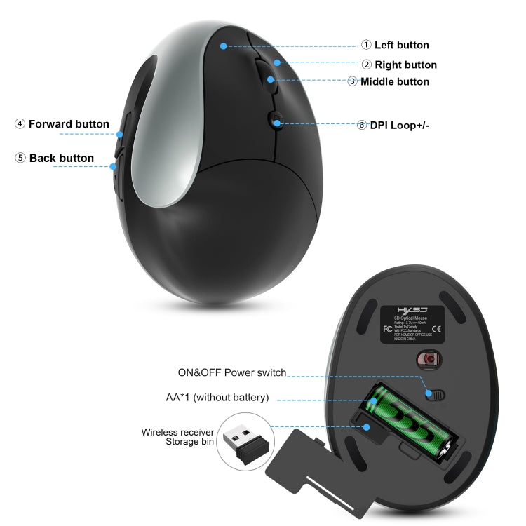 X10 2.4G Wireless Vertical Ergonomic Gaming Mouse(Grey) - Wireless Mice by PMC TechLife | Online Shopping South Africa | PMC TechLife | Buy Now Pay Later Mobicred