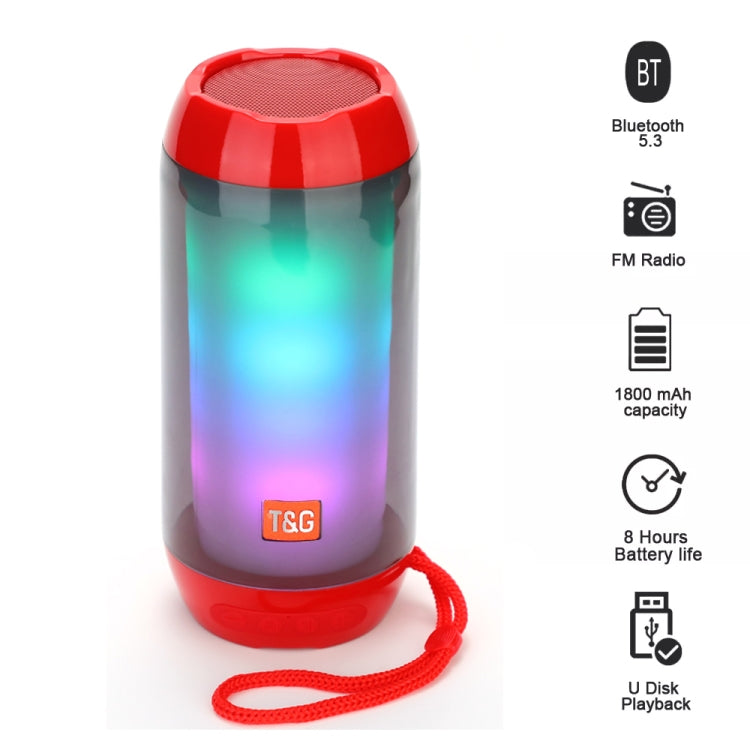 T&G TG643 Portable LED Light Waterproof Subwoofer Wireless Bluetooth Speaker(Red) - Waterproof Speaker by T&G | Online Shopping South Africa | PMC Jewellery