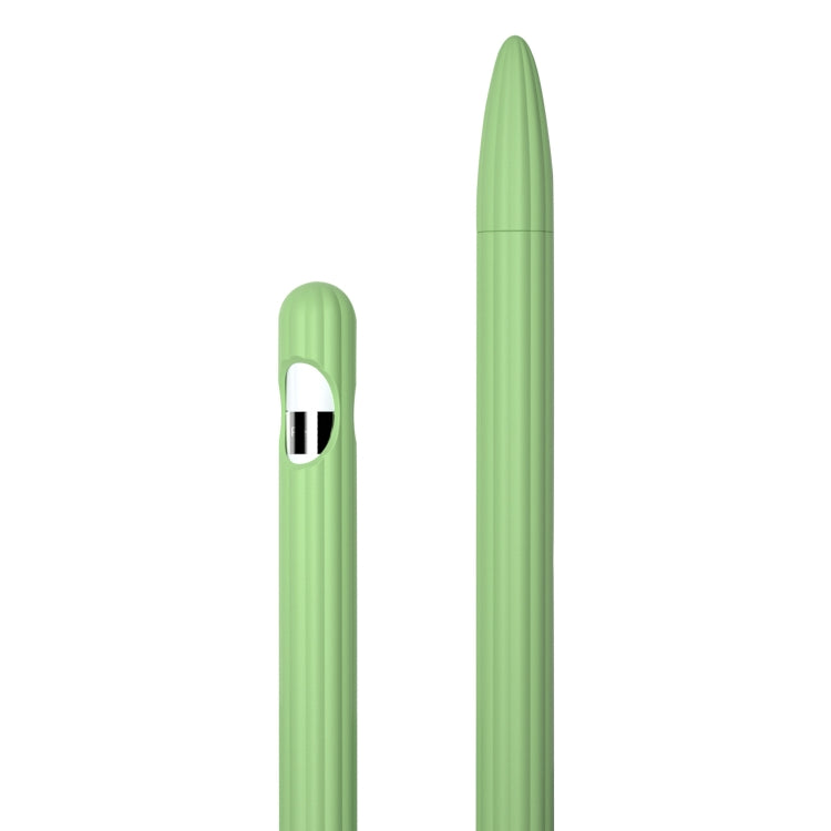 3 in 1 Striped Liquid Silicone Stylus Case with Two Tip Caps For Apple Pencil 2(Matcha Green) - Pencil Accessories by PMC Jewellery | Online Shopping South Africa | PMC Jewellery