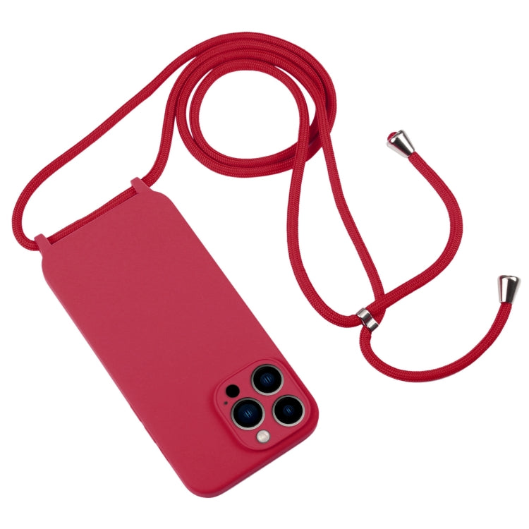 For iPhone 13 Pro Max Crossbody Lanyard Liquid Silicone Case(Rose Red) - free shipping - PMC TechLife - Order now!