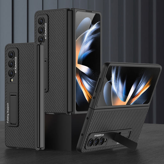 For Samsung Galaxy Z Fold4 GKK Ultra-thin Plain Leather Full Phone Case with Stand(Carbon Fiber Texture) - Galaxy Z Fold4 5G Cases by GKK | Online Shopping South Africa | PMC Jewellery | Buy Now Pay Later Mobicred