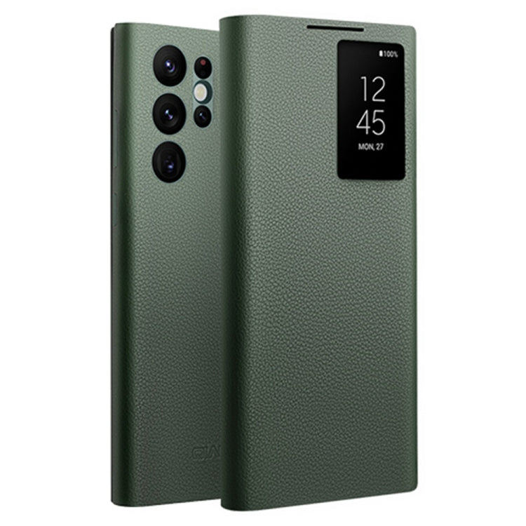 For Samsung Galaxy S22 Ultra 5G QIALINO Magnetic Genuine Leather Phone Case(Green) - Galaxy S22 Ultra 5G Cases by QIALINO | Online Shopping South Africa | PMC Jewellery | Buy Now Pay Later Mobicred