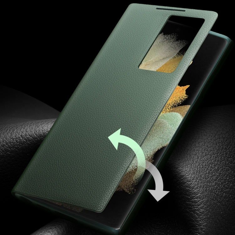 For Samsung Galaxy S22 Ultra 5G QIALINO Magnetic Genuine Leather Phone Case(Green) - Galaxy S22 Ultra 5G Cases by QIALINO | Online Shopping South Africa | PMC Jewellery | Buy Now Pay Later Mobicred