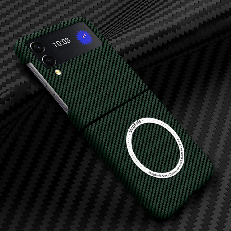 For Samsung Galaxy Z Flip4 5G Carbon Fiber Texture MagSafe Magnetic Phone Case(Green) - Galaxy Z Flip4 5G Cases by PMC Jewellery | Online Shopping South Africa | PMC Jewellery