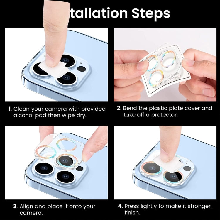 For iPhone 14 Pro Max Glitter Ring Tempered Glass Camera Lens Film(Colorful) - iPhone 14 Pro Max Tempered Glass by PMC TechLife | Online Shopping South Africa | PMC TechLife | Buy Now Pay Later Mobicred