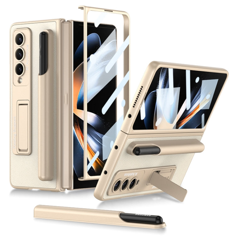 For Samsung Galaxy Z Fold4 GKK Ultra-thin Shockproof Leather Protective Case with Holder & Pen Slots(Gold) - Galaxy Z Fold4 5G Cases by GKK | Online Shopping South Africa | PMC Jewellery