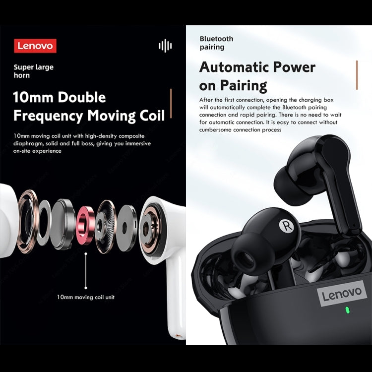 Lenovo LP1S TWS Wireless Bluetooth 5.0 Waterproof Sport Noise Reduction HIFI Bass Earphone with Mic(Black) - TWS Earphone by Lenovo | Online Shopping South Africa | PMC Jewellery