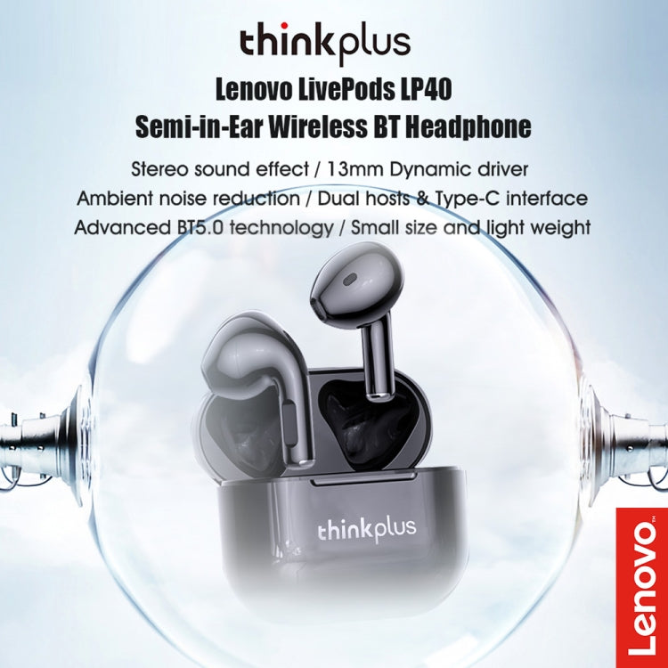 Lenovo LP40 TWS Wireless Bluetooth 5.1 Noise Reduction Earphone(Black) - TWS Earphone by Lenovo | Online Shopping South Africa | PMC Jewellery | Buy Now Pay Later Mobicred