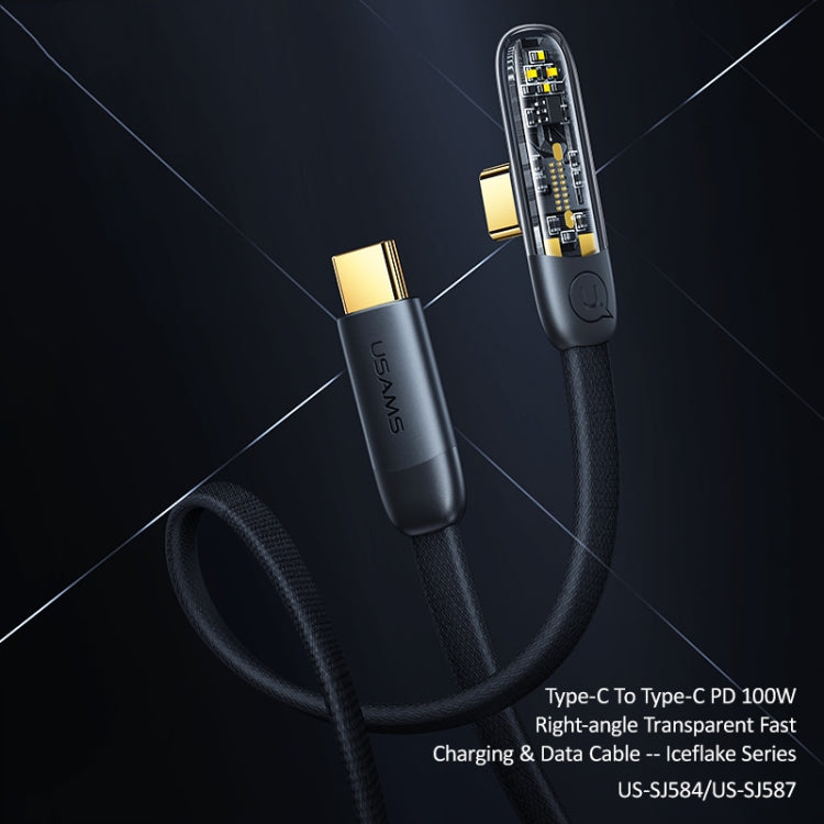 USAMS US-SJ587 PD 100W Iceflake Series Type-C to Type-C Right Angle Transparent Fast Charge Data Cable, Cable Length:2m(Black) - USB-C & Type-C Cable by USAMS | Online Shopping South Africa | PMC Jewellery | Buy Now Pay Later Mobicred